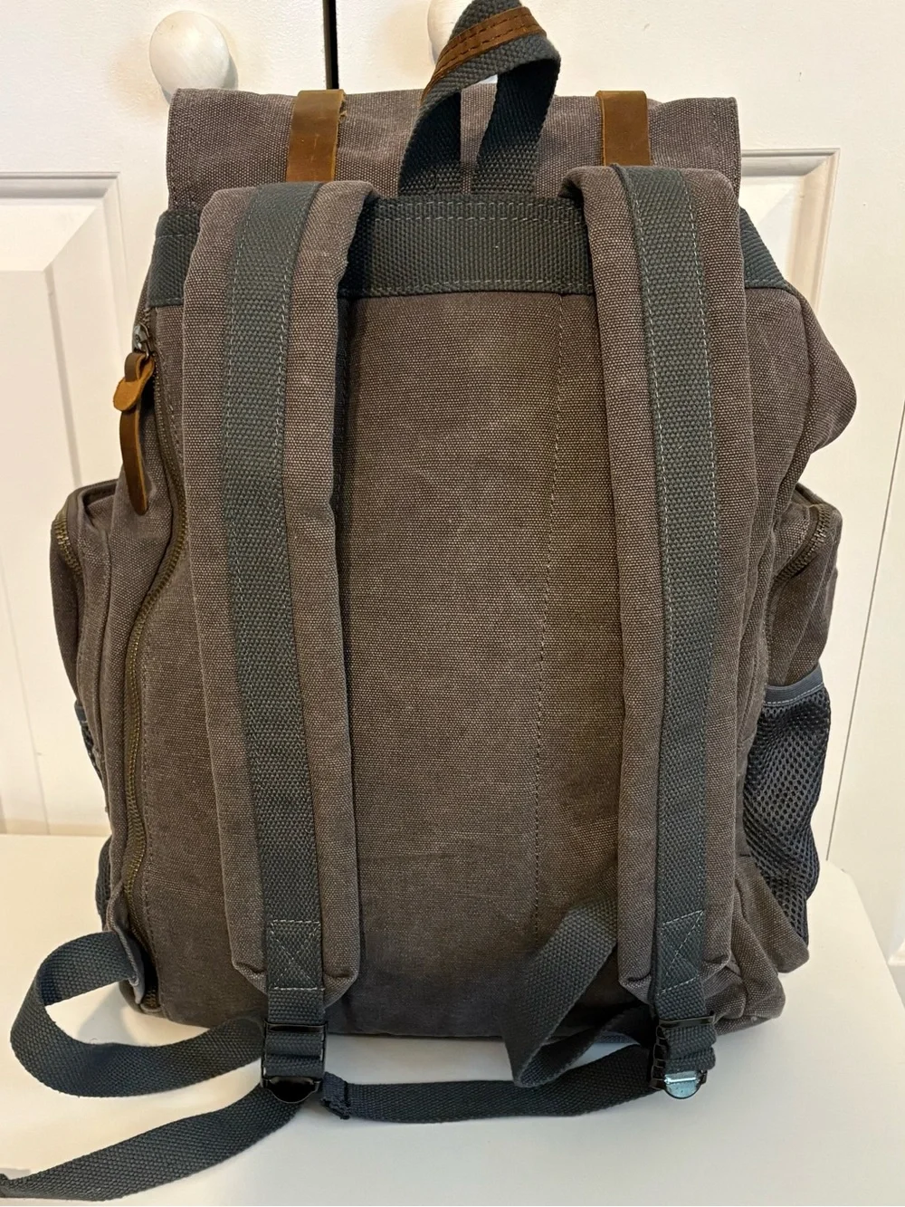WOWBOX, Lightweight Canvas Backpack with Leather Accents - Brown